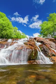 Riverscape Prints: A beautiful waterfall just outside the small Norwegian summer area in Sandvika Bay on the south side of Svesfjord