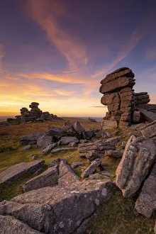 Beautiful winter sunlight falls on Great Staple Tor, Dartmoor National Park, Devon