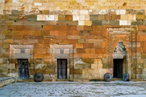 Cappadocia Prints: Beautiful wooden doors with stone frame adornments in Saruhan Caravanserai in Cappadocia