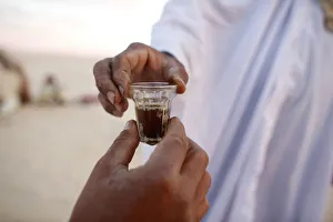 Dayime Prints: Bedouins sharing tea in the Sahara, Douz, Kebili, Tunisia, North Africa, Africa