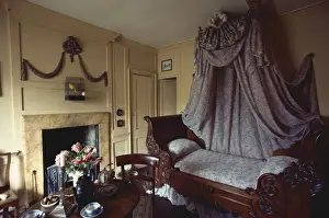 Beds Prints: The bedroom in the recreation of Huguenot silk weavers house in Spitalfields