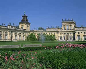 Warsaw Prints: Beds of tulips in front of the Wilanow Palace dating from 1696