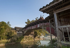 Typically Chinese Prints: Beijian Bridge in Sixi, Taishun, Zhejiang province, China, Asia