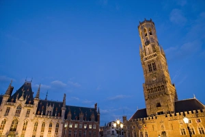 Brugge Prints: The Belfort Tower, Town Hall, Main square (Markt), Bruges, Belgium, Europe