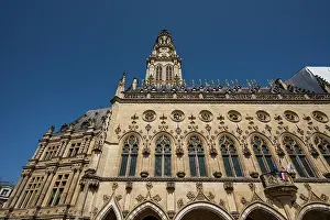 Belfry Prints: Belfries of Arras stand tall under a clear sky showcasing their architectural beauty and history in France