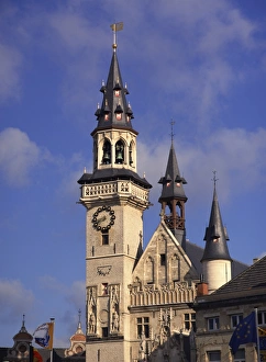 Flanders Prints: Belfry dating from the 15th century, Grote Markt, Aalst, Flanders, Belgium, Europe