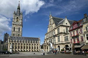 Belfry Tower Prints: Belfry Tower in Saint Bavos square, city centre, Ghent, West Flanders, Belgium, Europe
