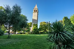 Chapel Prints: Bell tower and Chapel of the Holy Arnir in Diocletians Palace surrounded by trees in Split Croatia