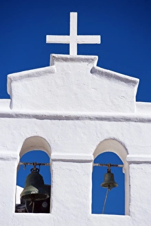 Yaiza Prints: Detail of bell tower of church, Yaiza, Lanzarote, Canary Islands, Spain