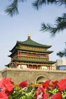 Xian Prints: Bell Tower dating from 14th century rebuilt by the Qing in 1739, Xian City