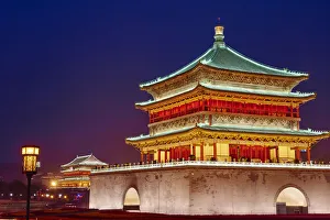 Architectural Features Prints: Bell Tower, dating from 14th century rebuilt by the Qing in 1739, Xian, Shaanxi Province