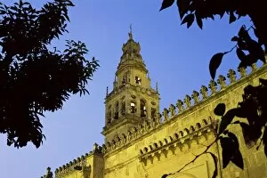 Bell tower of the Mezquita illuminated at night