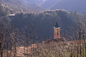 Hill Village Prints: Bell tower and village near Antona in Apuane Alps