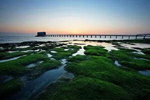 Isle Of Wight Collection: Bembridge Lifeboat Station and shoreline at dawn, Isle of Wight, England, United Kingdom, Europe