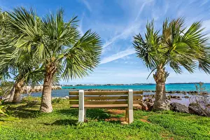 Enjoying Prints: Bench at Blue Hole Park, Bermuda overlooking Castle Harbour