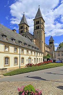 Flower Bed Prints: Benedictine Abbey of Echternach, Grevenmacher, Grand Duchy of Luxembourg, Europe