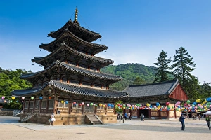 Korean Prints: Beopjusa Temple Complex, South Korea, Asia