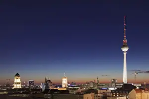 Communications Prints: Berlin Mitte with Berliner Fernsehturm TV Tower and Rotes Rathaus (Red Town Hall)