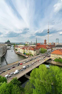 Cityscape View Prints: Berlin skyline with Berlin Cathedral, TV Tower and Spree River, Berlin, Germany, Europe