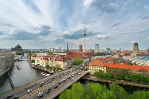 Cityscape View Prints: Berlin skyline with Berlin Cathedral, TV Tower and Spree River, Berlin, Germany, Europe