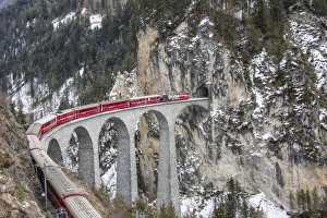 Viaducts Prints: Bernina Express passes over Landwasser Viaduct