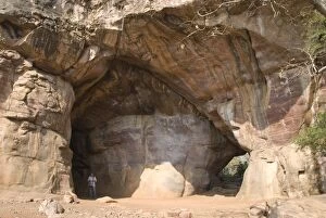 Bhimbetka Caves with Neolithic paintings in rock shelters in sandstone