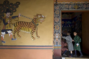 Paro Prints: Bhutanese boys, Paro Dzong, Paro, Bhutan, Asia