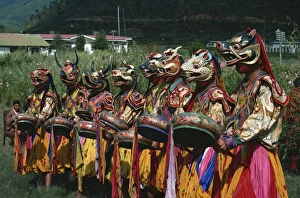 Costumes Prints: Bhutanese dancers, Bhutan, Asia