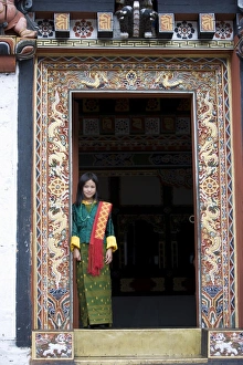 Bhutan Prints: Bhutanese girl, Trashi Chhoe Dzong, Thimphu, Bhutan, Asia