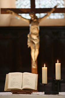 Images Dated 25th August 2007: Bible and altar candles, Vienne, Isere, France, Europe