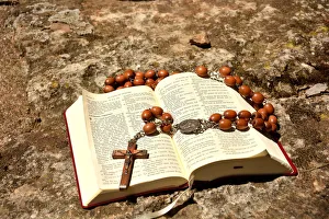 Herault Prints: Bible and rosary, Herault, Languedoc, France, Europe