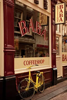 Amsterdam Prints: Bicycle outside Coffee Shop, Amsterdam, Holland, Europe
