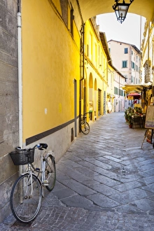 Parked Prints: Bicycle parked at Via Degli Angeli, Lucca, Tuscany, Italy, Europe