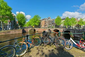 Dutch Culture Prints: Bicycles by Keizersgracht canal, Amsterdam, The Netherlands, Europe