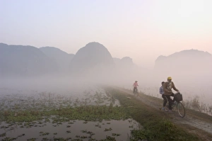 Ninh Binh Prints: Bicycles in the morning mist at sunrise