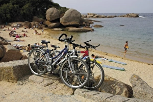 Tregastel Prints: Bicycles, Tregastel, Cote de Granit Rose, Cotes d Armor, Brittany, France, Europe