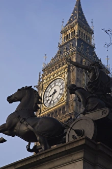Images Dated 12th February 2008: Big Ben seen through the statue of Boudica (Boadicea), Westminster, London