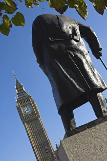 Lean Prints: Big Ben and the Sir Winston Churchill statue, Westminster, London, England