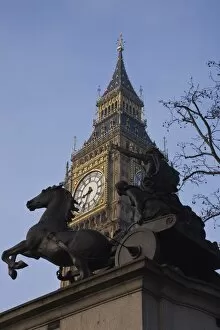 Images Dated 12th February 2008: Big Ben and the statue of Boudica, Westminster, London, England, United Kingdom, Europe