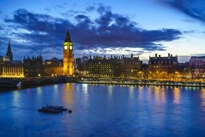 City Of London Collection: Big Ben (the Elizabeth Tower) and Westminster Bridge at dusk, London, England, United Kingdom
