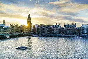 Big Ben (the Elizabeth Tower) and Westminster Bridge at sunset, London, England, United Kingdom