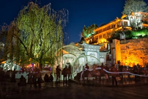 Water Wheel Prints: Big Water Wheels in Lijiang at night, Yunnan, China, Asia
