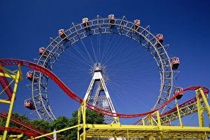 Big Wheel Prints: Big wheel with roller coaster, Prater, Vienna, Austria, Europe