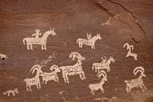 Rock Art Prints: Bighorn hunt petroglyph panel, Arches National Park, Utah, United States of America