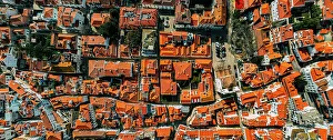 Historic Centre Prints: Top down birds eye panoramic view of historic centre of Cascais