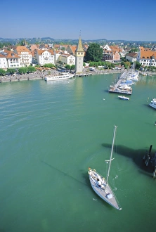 Lindau Prints: Birds eye view of the harbour on Lake Constance