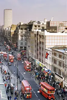 Buses Prints: Birds eye view of Oxford Street looking east to Centre Point, London, England