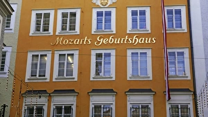 Orange Colour Prints: Birthplace of Mozart, Getriedegasse, Salzburg, Austria, Europe