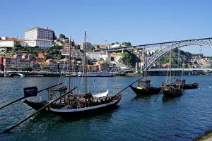 River Douro Prints: The Bishops Palace with the Ribeira Quay and Ponte de Dom Luis I bridge over River Douro