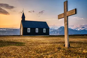 Places Of Worship Prints: A black church known as Buoakirkja